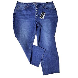 Royalty Women's Blue Stretch Denim Raw Hem High Waist Button Fly Jeans Sz 22W